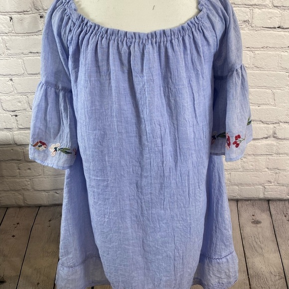 Umgee Blue Floral Embroidered Boho Peasant Mini Dress Size Small Babydoll Dress - Picture 9 of 9